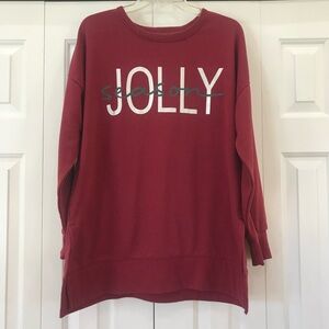 Ellen Tracy Holiday Sweatshirt! “Jolly Season”. Burgundy w/Green & White. XL